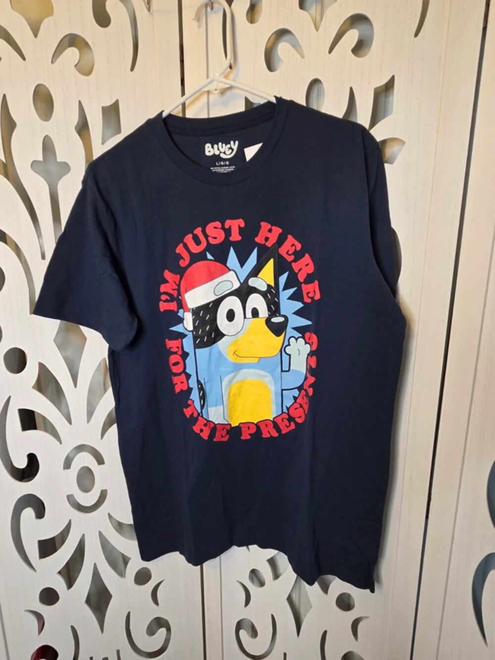 Bluey Christmas Shirt Im Just Here For The Presents Graphic Tee Adult Large